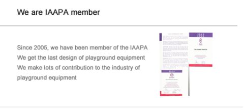 IAAPA Member certificate from Nanjing Pegasus Recreation Equipment Co., Ltd.