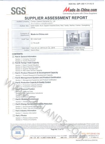 SGS Factory Audit Report 2 certificate from Foshan Casland Garments Co., Ltd.
