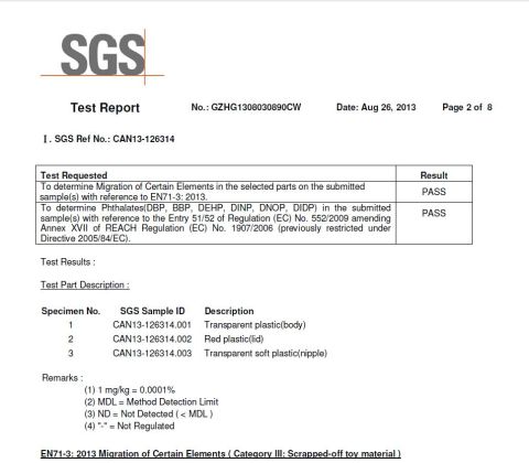 EN71 testing reports certificate from Guangdong RoRo Baby Products Co., Ltd.
