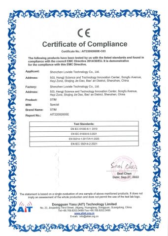 CE Certificate SPECIAL certificate of Shenzhen Lovisle Technology Co., Ltd. – certificate photo, supplier certificates section