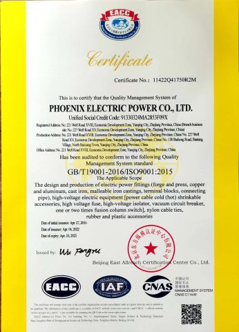 ISO9001 certificate from Phoenix Electric Power Co., Ltd.