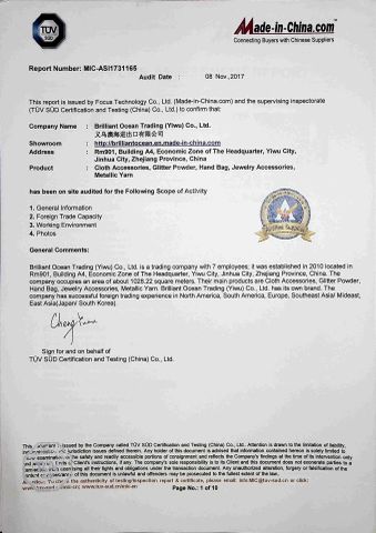 TUV certification certificate from Brilliant Ocean Trading (Yiwu) Co., Ltd.