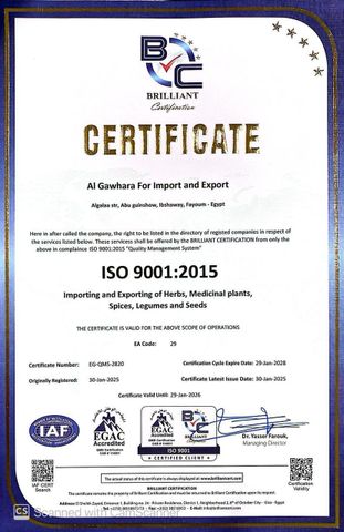 ISO 9001 certificate from ALGAWHARA HERBS & SPICES