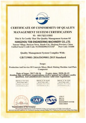 certificate certificate from HANGZHOU TOB ENGINEERING MACHINERY CO., LTD.