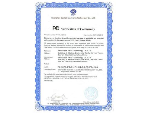 FCC Certificates certificate from Shenzhen FWS Technology Co., Ltd.