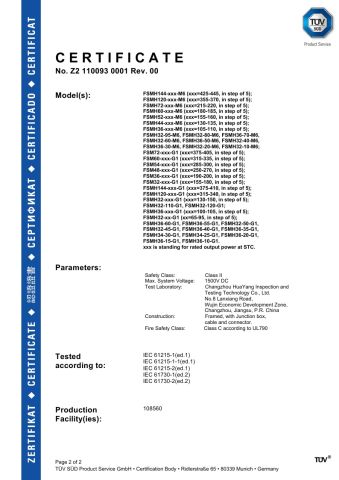 TUV-2 certificate from Flagsun (Suzhou) New Energy Co., Ltd.