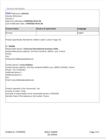 CPNP certificate from Guangzhou Xiufangyuan Beauty Equipment Co., Ltd.