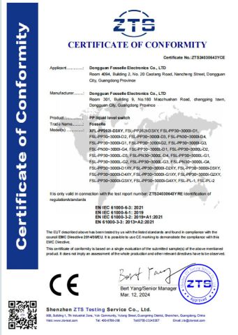 CE certificate from Dongguan Fosselle Electronics Co., Ltd