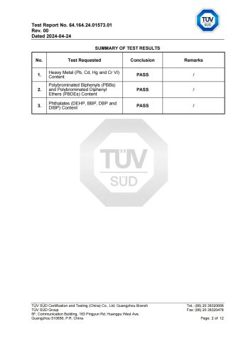 RoHS Compliance Test Certificate certificate from Zhongshan Xusheng Lighting Co., Ltd.