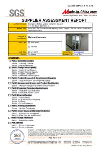 SGS Certificate certificate from Guangzhou Baitang Medical Instrument Co., Ltd.