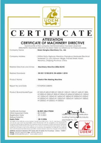 CE of Stretch film making machine certificate from Ruian Hengtuo Machinery Co., Ltd.