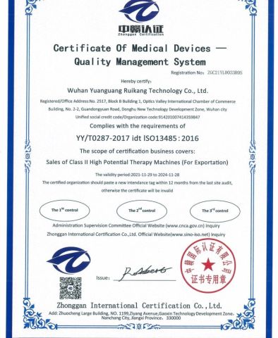 ISO certificate from Wuhan Yuanguang Ruikang Technology Co., Ltd.