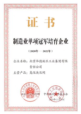 Champion of single item manufacturing certificate from Jiangsu Huafilter Hydraulic Industry Co., Ltd.