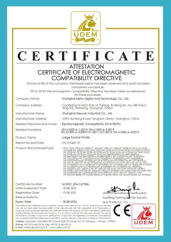CERTIFICATE of ELECTROMAGNETIC COMPATIBILITY DIRECTIVE certificate of Shanghai Meitu Digital Technology Co., Ltd. – certificate photo, supplier certificates section