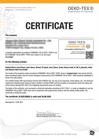 100%POLYESTER KNITTED FABRIC.pdf certificate from QINGDAO KINGSOO GARMENT CO., LTD.