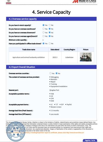 BV certificate from Shandong Mugong Farming Equipment Co., Ltd.
