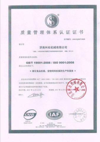 ISO for puff snacks machine certificate of Jinan Linyang Machinery Co., Ltd. – certificate photo, supplier certificates section