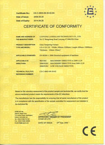 CE certificate from Luoyang LandGlass Technology Co., Ltd.