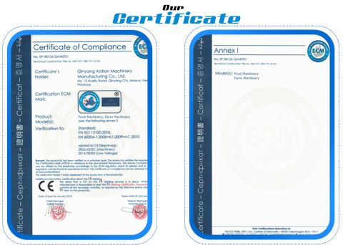 certification certificate from Qinyang Aotian Machinery Manufacturing Co., Ltd.