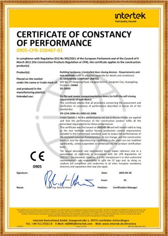 CE certificate from EC Hardware Co., Ltd.
