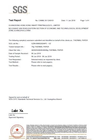 BPA free certificate certificate from Shenzhen Sailing Paper Co., Ltd.