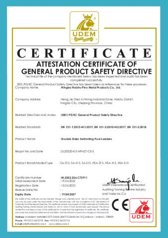CE certificate from Ningbo Haishu Pino Metal Products Co., Ltd