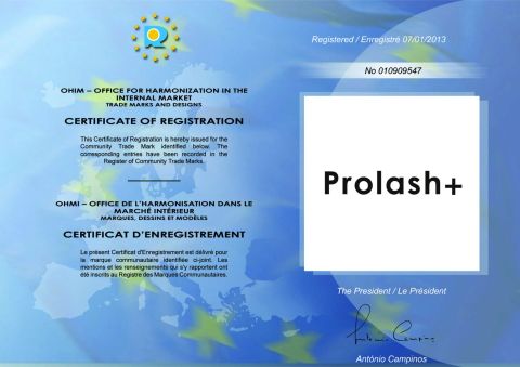 Prolash？trademark certificate certificate from Guangzhou Boss Biological Technique Ltd.
