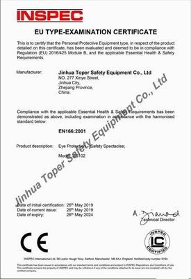 SG102 CE EN166 Approval certificate from Jinhua Toper Safety Equipment Co., Ltd.