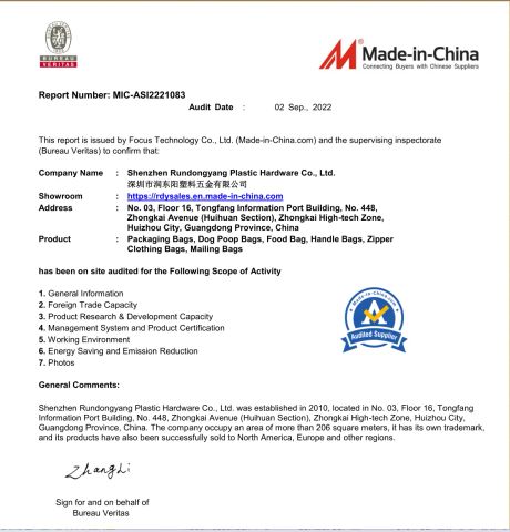 BV certificate from Shenzhen Rundongyang Plastic Hardware Co., Ltd.