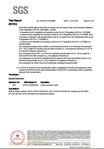 REACH REPORT certificate from JOSO CORPORATION