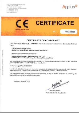 CE Certificate certificate of Shanghai Tayor Heavy Industry (Group) Co., Ltd. – certificate photo, supplier certificates section