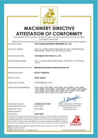 CE certificate of JILIN YAODA MACHINERY EQUIPMENT CO., LTD. – certificate photo, supplier certificates section