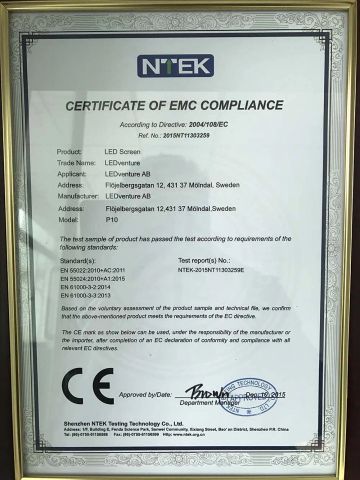 EMC certificate from Shenzhen LEDventure Co., Ltd.