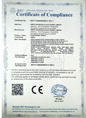 CE certificate from Zhongshan Xinfu Household Electronic Co., Ltd.