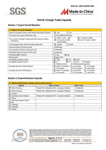SGS certificate from Shandong Focus Packing Materials Co., Ltd.