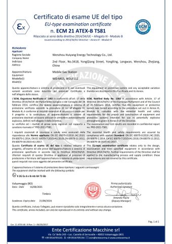 ATEX Certificate for mobile gas station certificate from Wenzhou Huiyang Energy Technology Co., Ltd