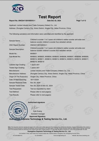 Product Inspection Report certificate from Junbai Industry and Trade Company(Hebei) Co., Ltd
