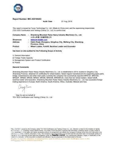TUV Company Certification certificate of Shandong Mountain Raise Heavy Industry Machinery Co., Ltd. – certificate photo, supplier certificates section