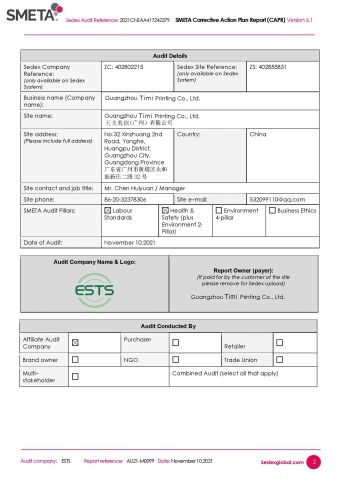 SEDEX certificate from GUANGZHOU TIMI PRINTING CO., LTD