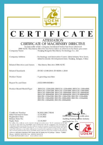 ATIESTATIONCERTFICATE of MACHINERY ANDLOW VOLTAGE DIRECTIVES certificate from Nanjing Rongwin Machinery Technology Co., Ltd.