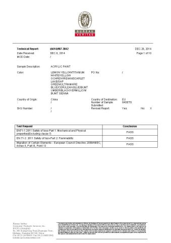 EN71 FOR PAINT certificate from Ningbo Colorswoo Art Supply Co., Ltd.