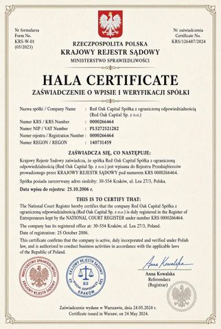 HALAL certificate from Red Oak Capital Spolka ZOO