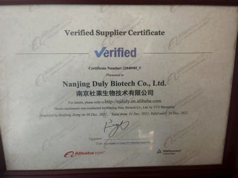 Certified Supplier certificate from Nanjing Duly Biotech Co., Ltd.