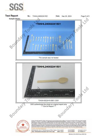 Bamboo Tableware Test certificate from Boundary Tools Co., Ltd.