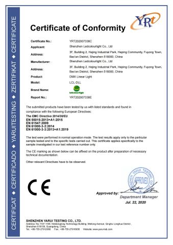 DMX LED Linear Light certificate of Shenzhen Ledcolourlight Technology Co., Ltd. – certificate photo, supplier certificates section