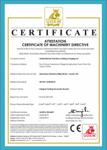 CE certificate from Hubei Wanxin Precision Casting & Forging Inc.