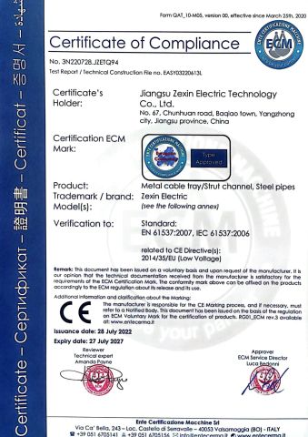 CE certificate from Jiangsu Zexin Electric Technology Co., Ltd.