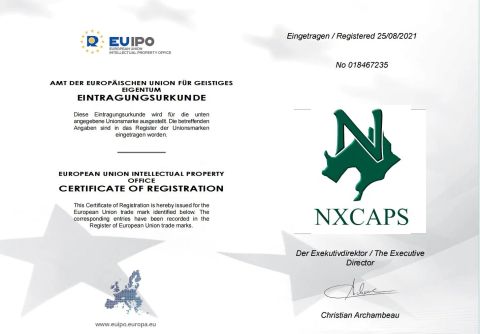 EU trademark certificate from Fushun Nxcaps Clothing Company Limited