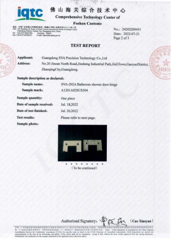SVA-202A Salt Spray testing Report certificate from Guangdong SVA Precision Technology Co., Ltd.