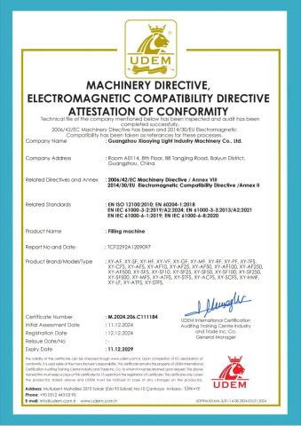 Filling Machine certificate of Guangzhou Xiaoying Light Industry Machinery Co., Ltd. – certificate photo, supplier certificates section
